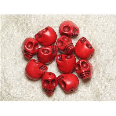 5pc - Perles Crânes Têtes de Mort Turquoise 18mm Rouge   4558550025845