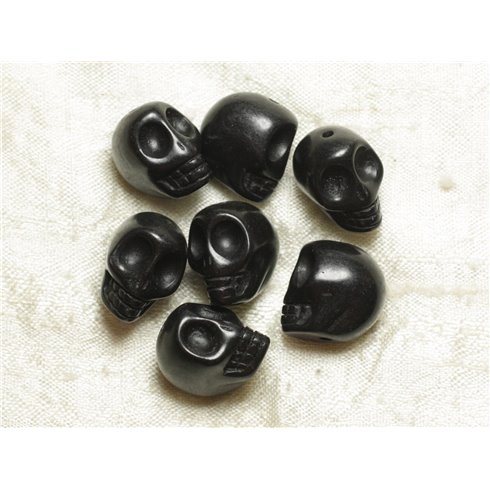 5pc - Perles Crânes Têtes de Mort Turquoise Synthèse 18mm Noir   4558550025883