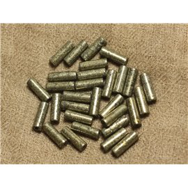 4pc - Stone Beads - Golden Pyrite Tube Columns 13 x 4mm - 4558550025920 