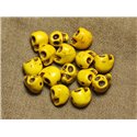 10pc - Perles Pierre Turquoise Synthese Crane Tete de Mort 12x10mm Jaune Citron - 4558550025944