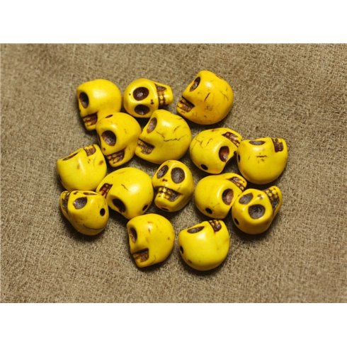 10pc - Perles Pierre Turquoise Synthese Crane Tete de Mort 12x10mm Jaune Citron - 4558550025944