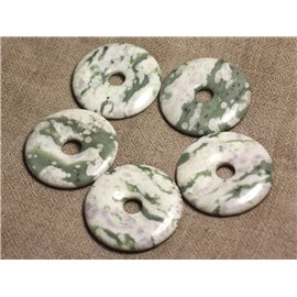 1pc - Perle Pendentif Pierre - Rond Cercle Anneau Donut Pi 40mm - Jade Paix blanc vert amande kaki - 7427039740982