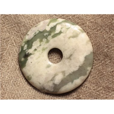 Pendentif Pierre semi précieuse - Jade verte et blanche Donut Pi 40mm   4558550026033 