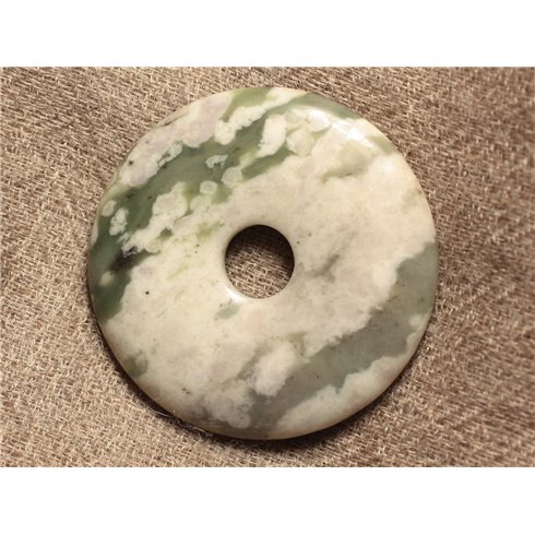 Pendentif Pierre semi précieuse - Jade verte et blanche Donut Pi 40mm 4558550026033