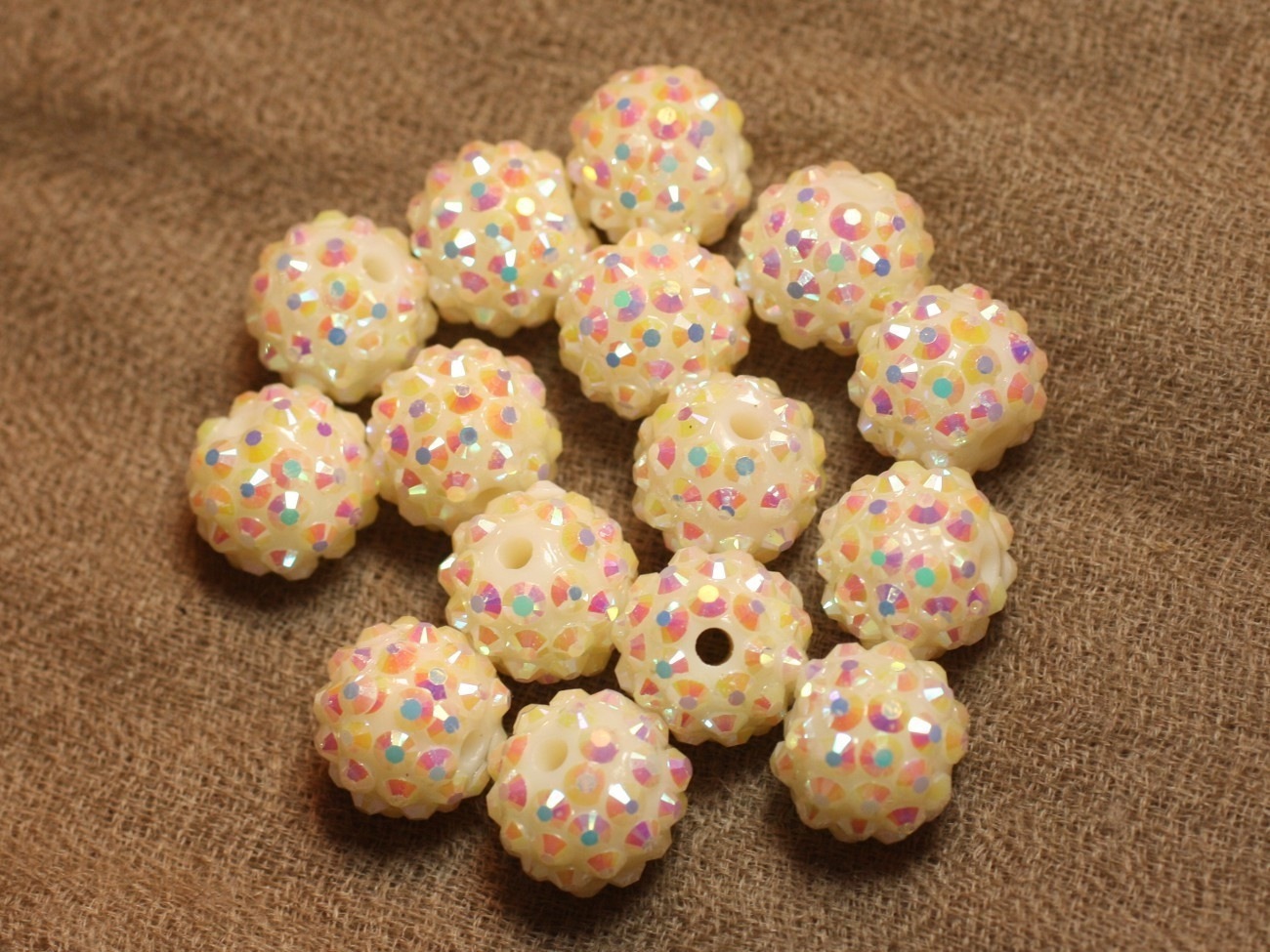 5pc - Perles Shamballas Résine 14x12mm Blanc   4558550026071