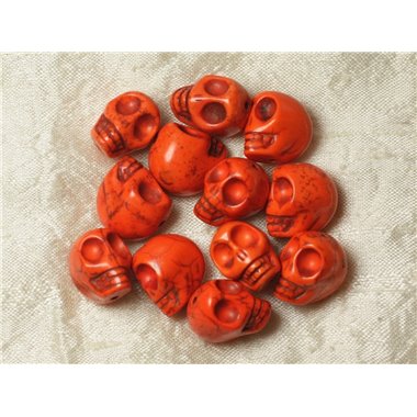 5pc - Perles Crânes Têtes de Mort Turquoise 18mm Orange   4558550026095