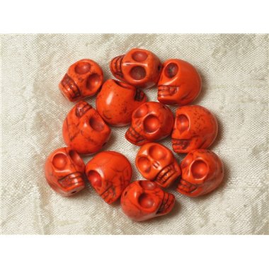 5pc - Perles Pierre Turquoise synthèse Cranes Tetes de Mort 18mm Orange - 4558550026095
