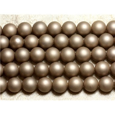 5pc - Perles Nacre Boules 10mm Beige or doré mat givré sablé - 4558550026217