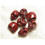 5pc - Perles Pierre Turquoise synthèse Cranes Tetes de Mort 18mm Rouge Bordeaux Marron - 4558550026248