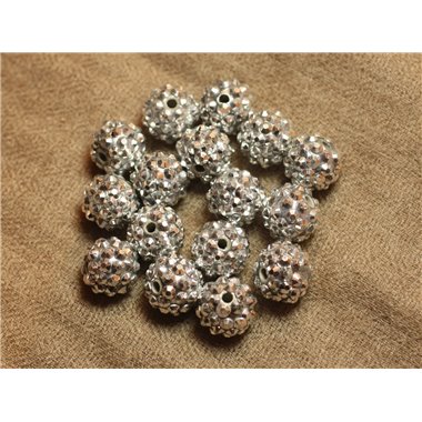 5pc - Perles Shamballas Résine 14x12mm Argenté   4558550026316