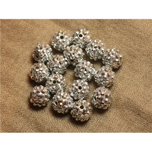 5pc - Perles Shamballas Résine 14x12mm Argenté   4558550026316