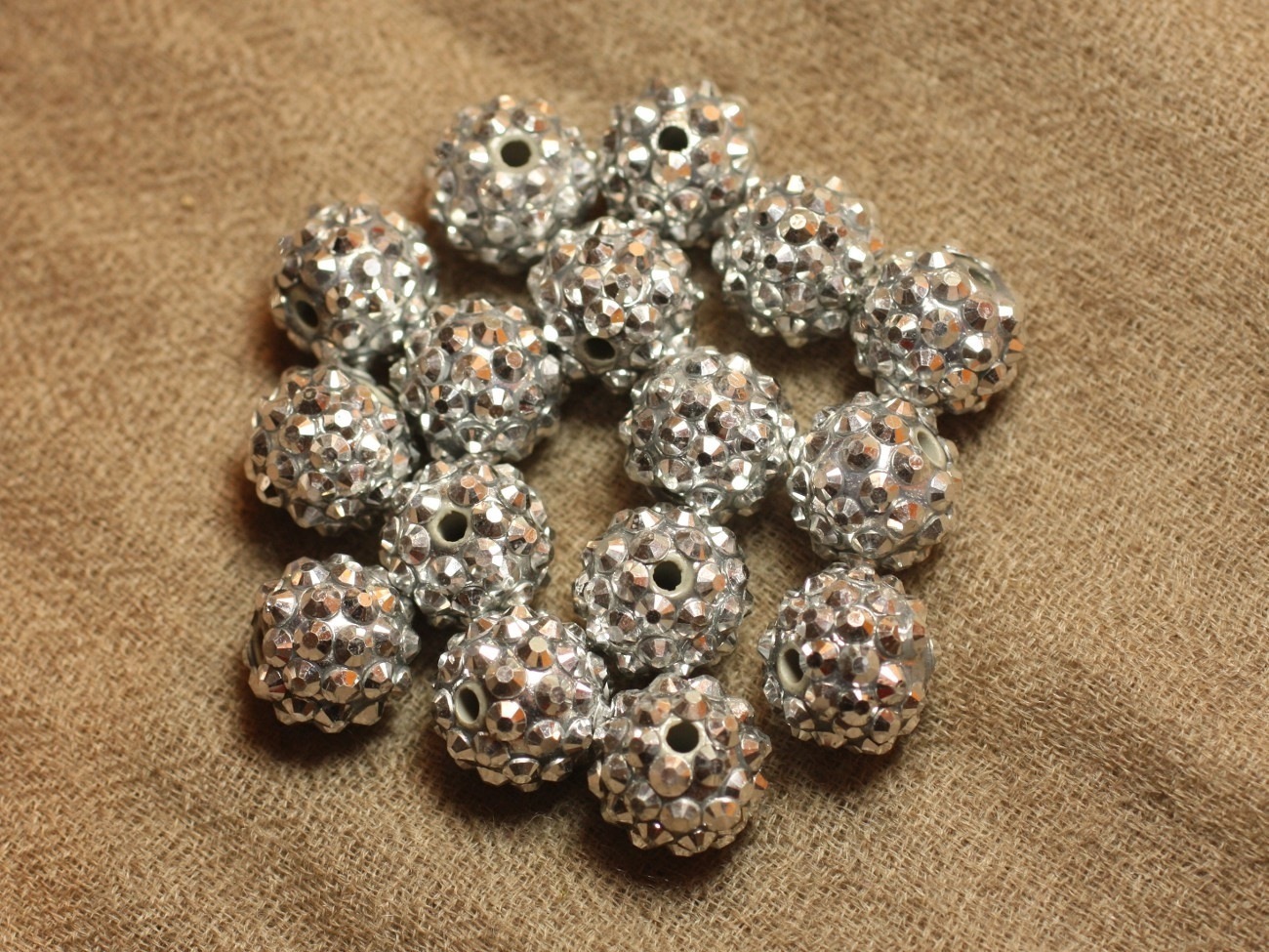 5pc - Perles Shamballas Résine 14x12mm Argenté   4558550026316