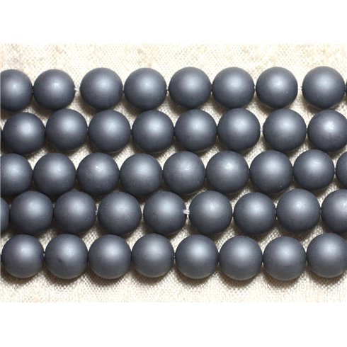 5pc - Perles Nacre Boules 10mm gris anthracite mat givré sablé - 4558550026330