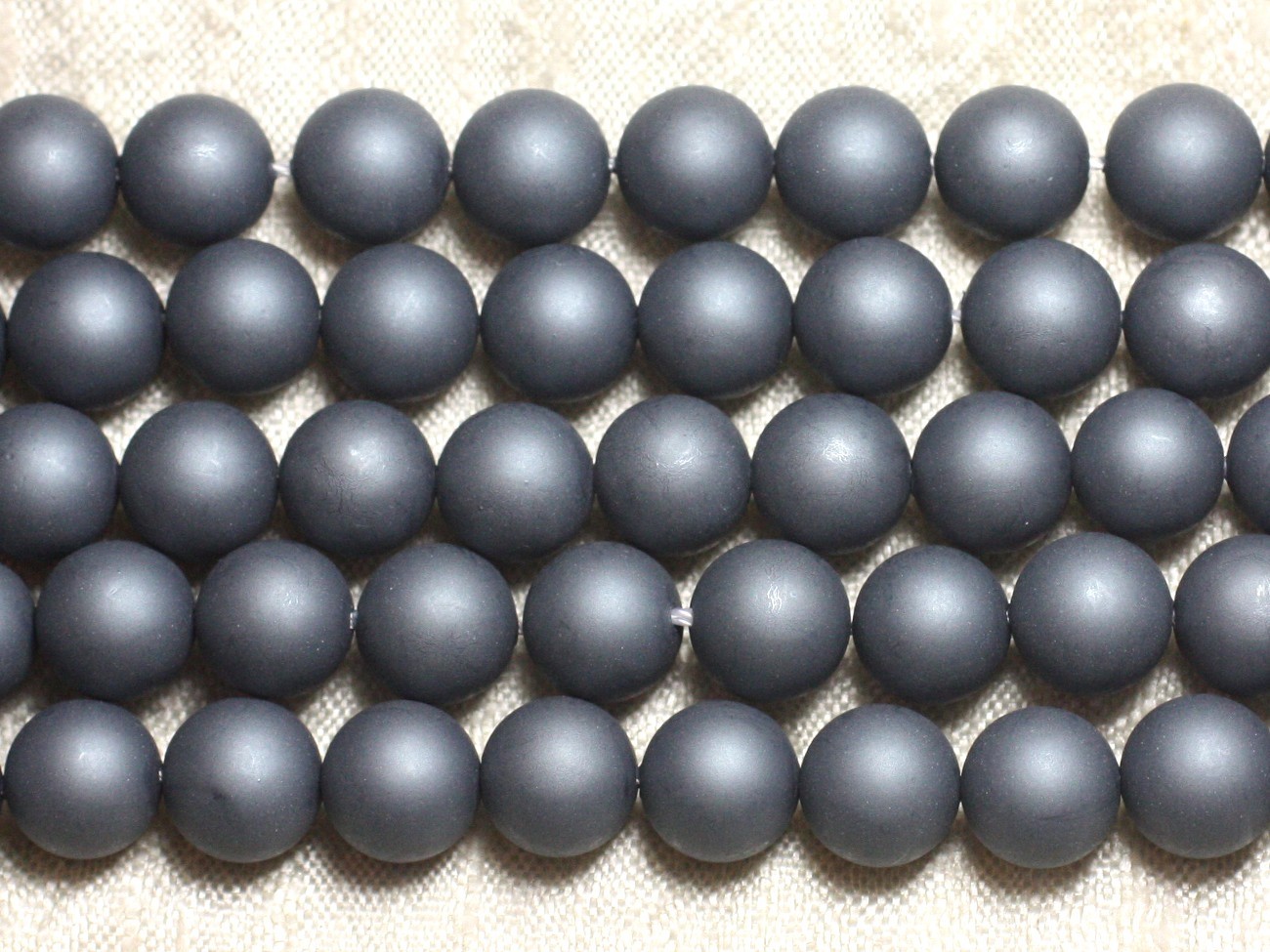5pc - Perles Nacre Boules 10mm gris anthracite mat givré sablé - 4558550026330