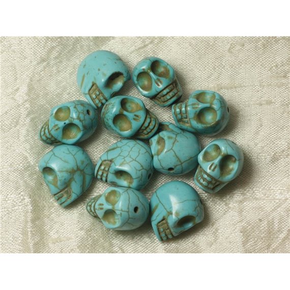 5pc - Perles Pierre Turquoise synthèse Crânes Têtes de Mort 18mm Bleu Turquoise - 4558550026378 