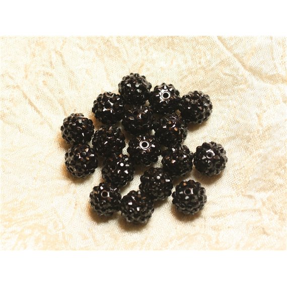 5pc - Perles Shamballas Résine 14x12mm Noir   4558550026392