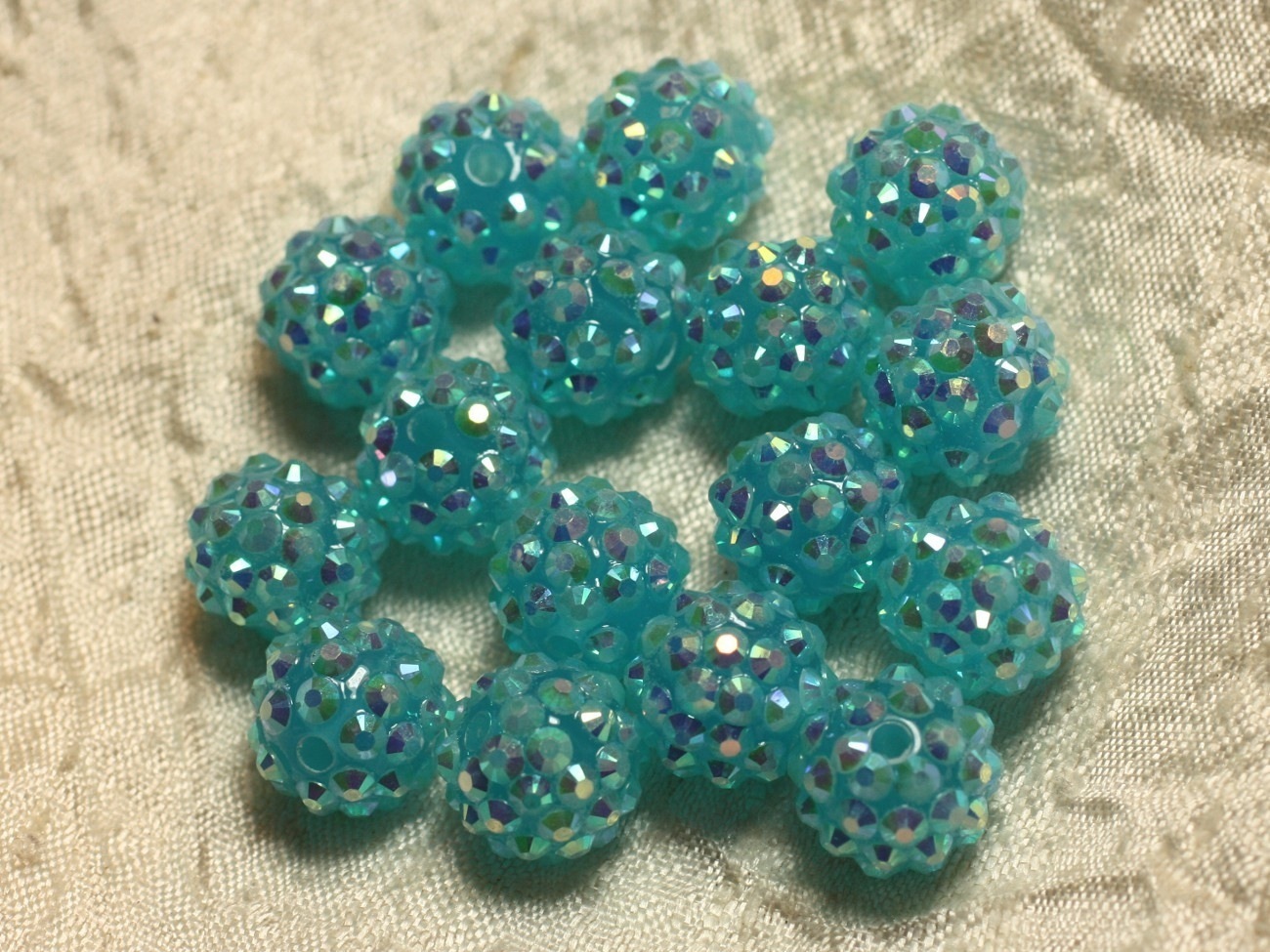 5pc - Perles Shamballas Résine 14x12mm Bleu Turquoise   4558550026460