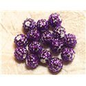 5pc - Perles Shamballas Résine 14x12mm Violet Fuchsia et Blanc   4558550026491