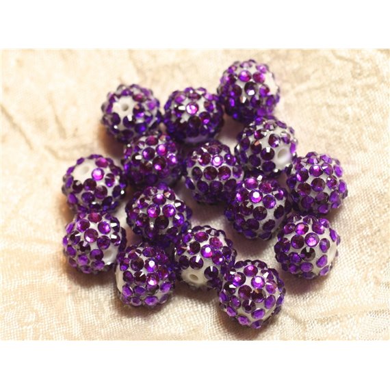 5pc - Perles Shamballas Résine 14x12mm Violet Fuchsia et Blanc   4558550026491