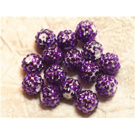5pc - Resin Shamballas Beads 14x12mm Purple Fuchsia and White 4558550026491
