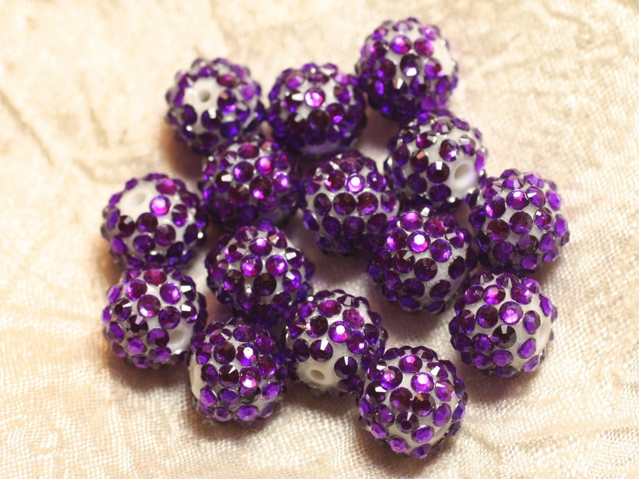 5pc - Perles Shamballas Résine 14x12mm Violet Fuchsia et Blanc   4558550026491