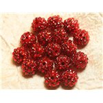 5pc - Perles Shamballas Résine 14x12mm Rouge   4558550026507