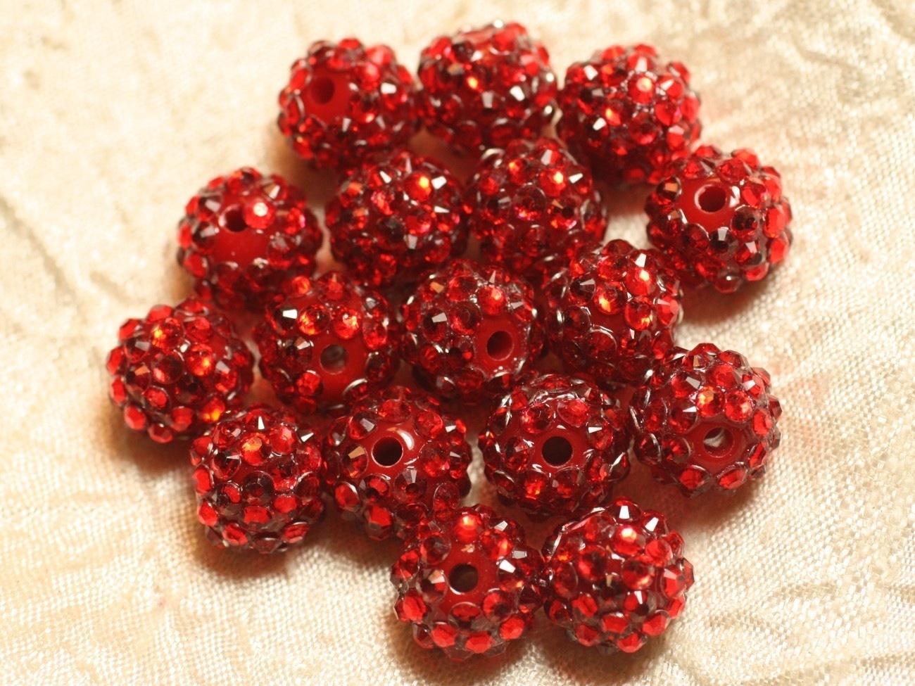 5pc - Perles Shamballas Résine 14x12mm Rouge   4558550026507