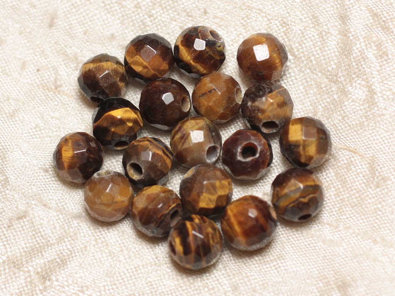 2pc - Perles de Pierre Perçage 2.5mm - Oeil de Tigre Facetté 10mm  4558550024602