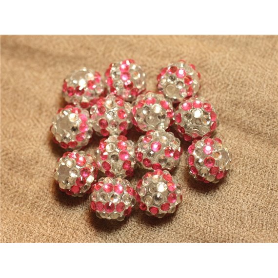 5pc - Perles Shamballas Résine 14x12mm Rose et Transparent   4558550026545