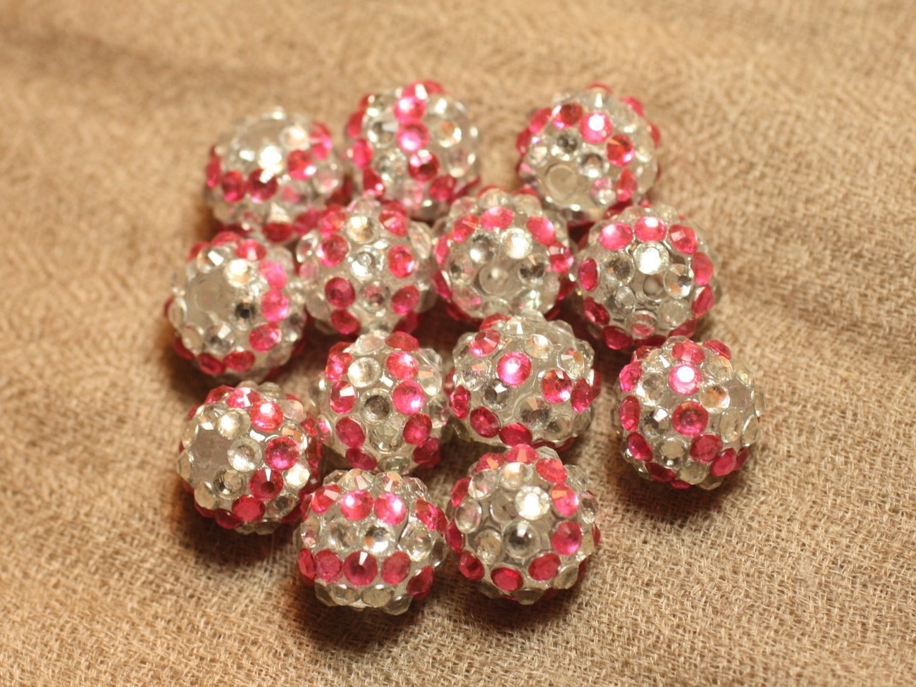 5pc - Perles Shamballas Résine 14x12mm Rose et Transparent   4558550026545