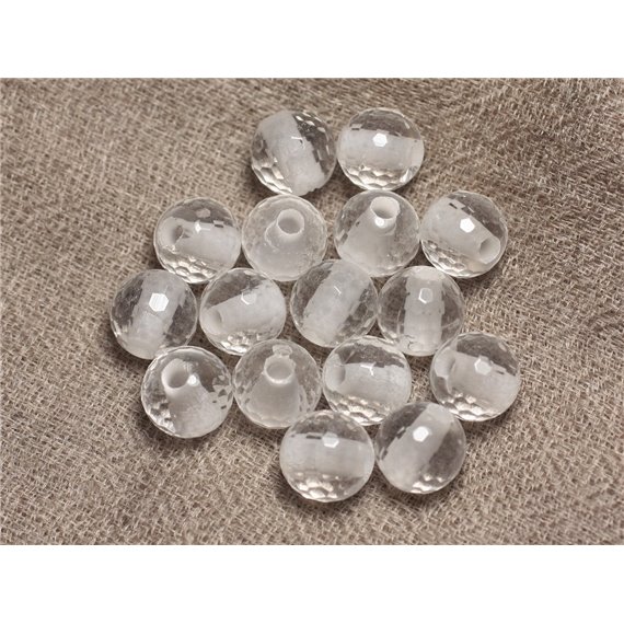 2pc - Perles de Pierre Perçage 2.5mm - Cristal Quartz Facetté 10mm  4558550026750