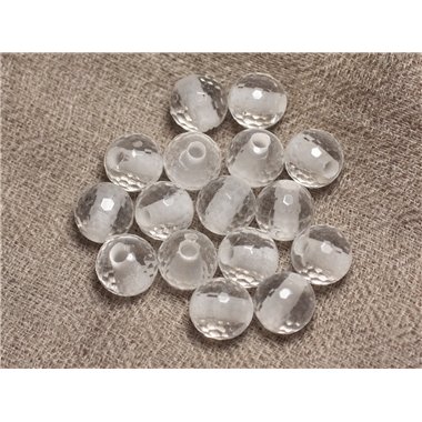 2pc - Perles de Pierre Perçage 2.5mm - Cristal Quartz Facetté 10mm  4558550026750