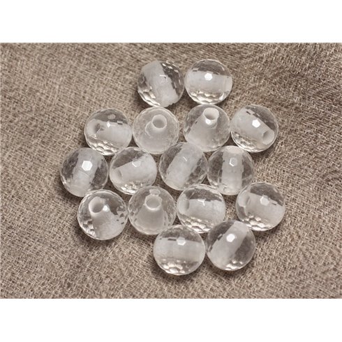 2pc - Perles de Pierre Perçage 2.5mm - Cristal Quartz Facetté 10mm  4558550026750