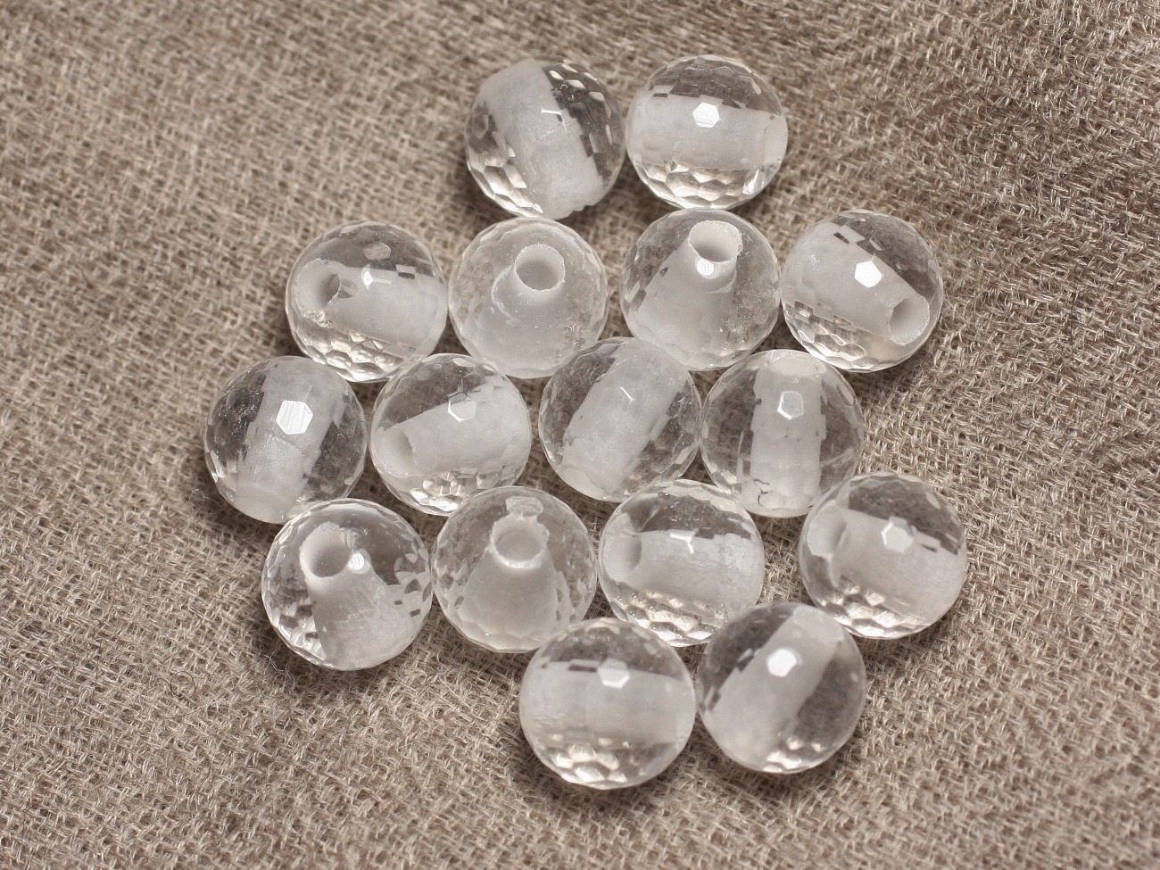 2pc - Perles de Pierre Perçage 2.5mm - Cristal Quartz Facetté 10mm  4558550026750