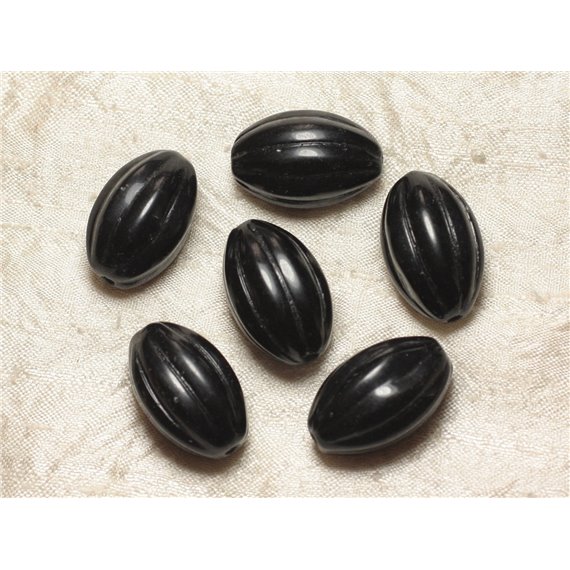 Perle de Pierre Perçage 2.5mm - Obsidienne Olive Gravée 30mm  4558550026767 