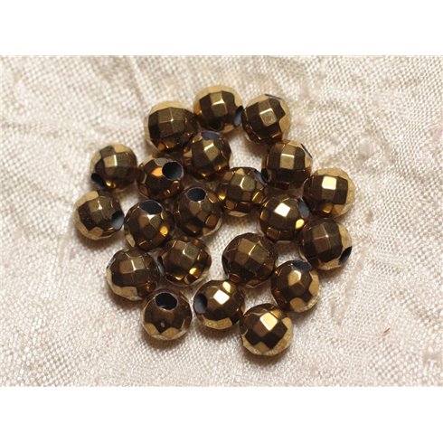 5pc - Perles de Pierre Perçage 2.5mm - Hématite Dorée Facettée 8mm   4558550026804