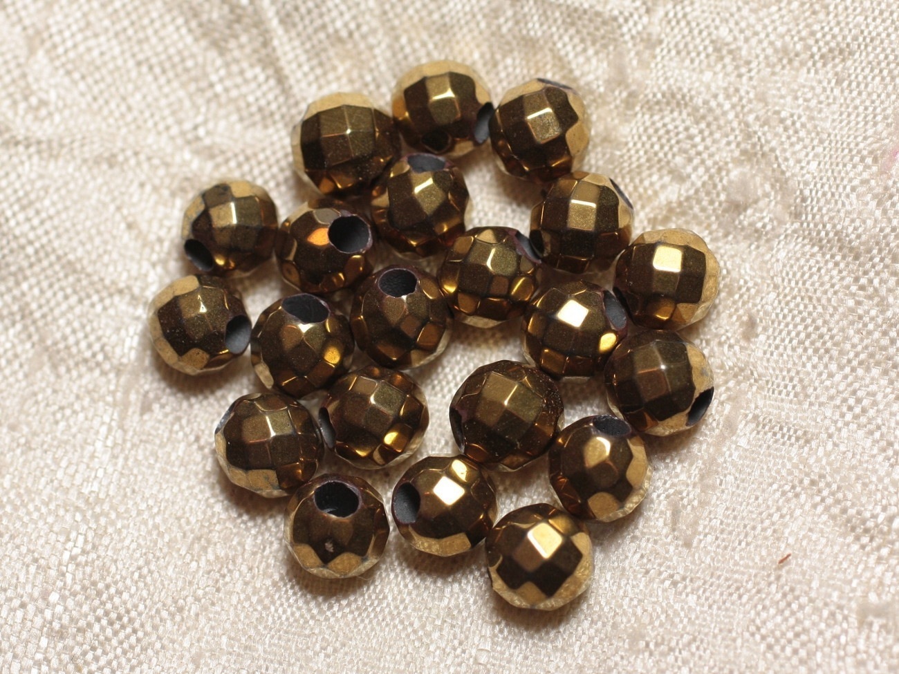 5pc - Perles de Pierre Perçage 2.5mm - Hématite Dorée Facettée 8mm   4558550026804
