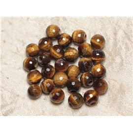2pc - Stone Beads Drilling 2.5mm - Faceted Tiger Eye 8mm 4558550027252