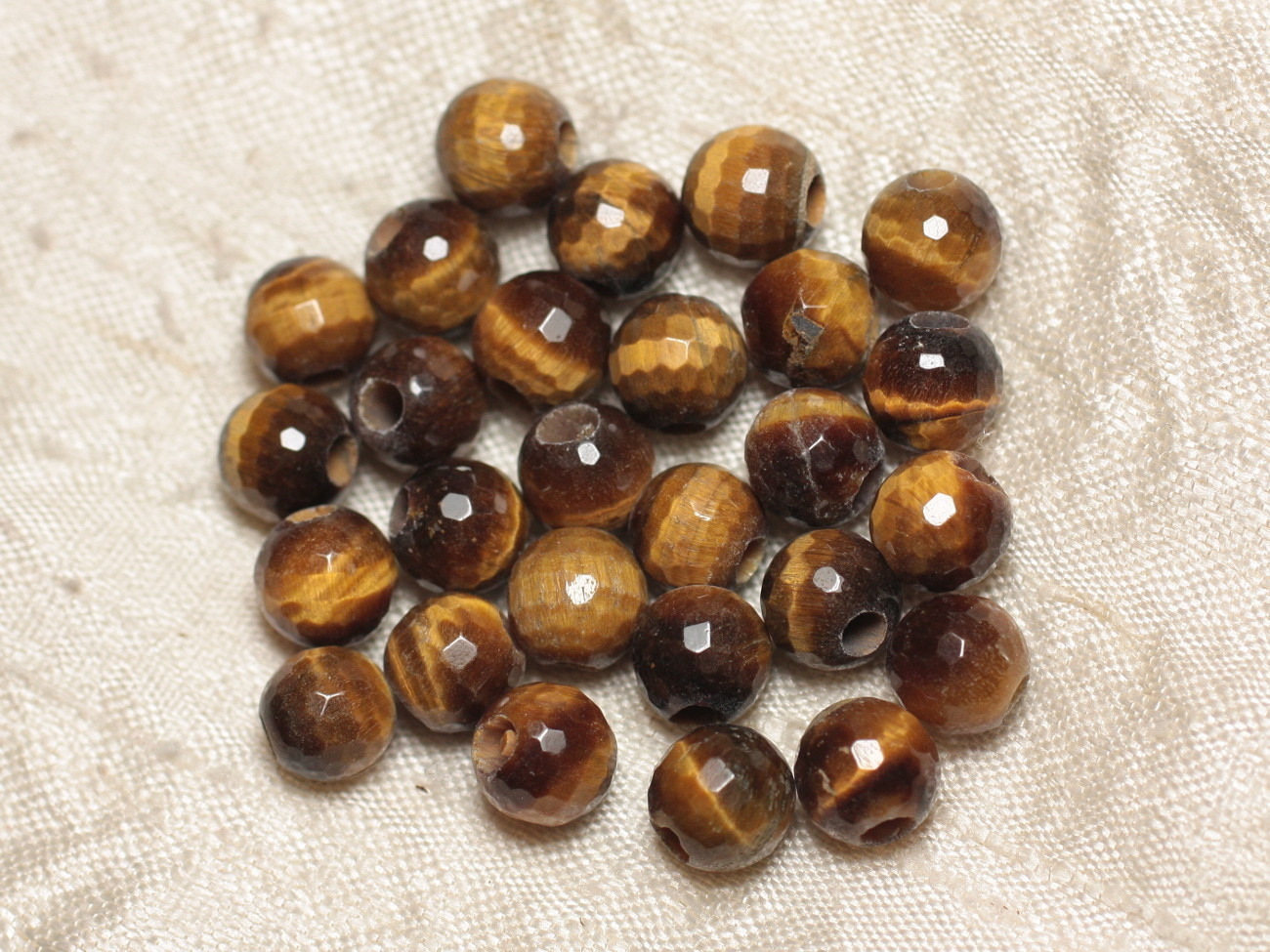2pc - Perles de Pierre Perçage 2.5mm - Oeil de Tigre Facetté 8mm  4558550027252