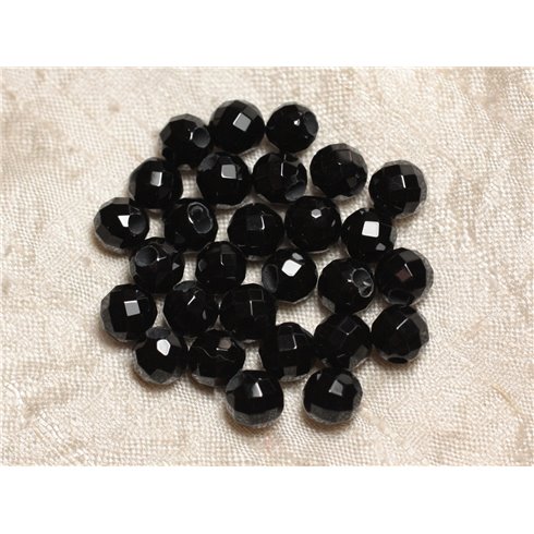 5pc - Perles de Pierre Perçage 2.5mm - Onyx Facetté 8mm  4558550027191