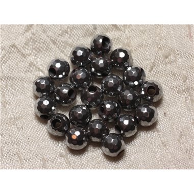 4pc - Perles de Pierre Perçage 2.5mm - Hématite Rhodium Facettée 8mm   4558550027467