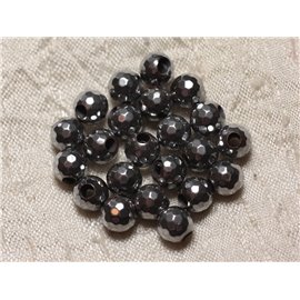 4pc - Stone Beads Drill 2.5mm - Hematite Rhodium Faceted 8mm 4558550027467