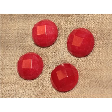 1pc - Cabochon de Pierre - Jade Rond Facetté 20mm Rouge Cerise - 4558550027641