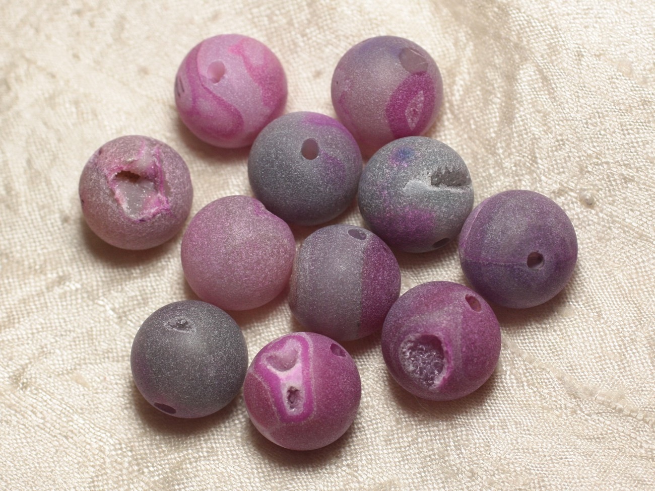 1pc - Perle de Pierre Perçage 2.5mm - Agate Rose Givrée Boule 18mm   4558550027696