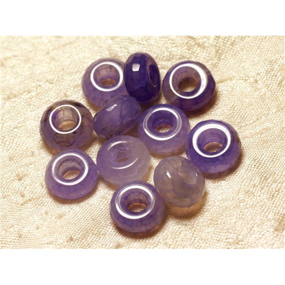 3pc - Perle Pierre perçage 5mm - Agate Violette Rondelle Facettée 14mm   4558550027856 