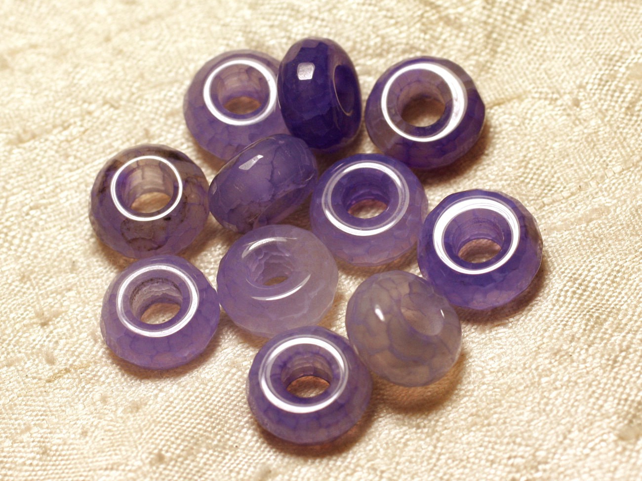 3pc - Perle Pierre perçage 5mm - Agate Violette Rondelle Facettée 14mm   4558550027856 