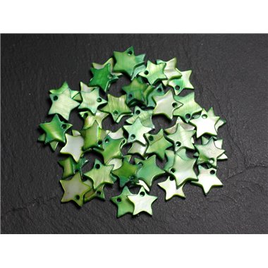 10pc - Perles Breloques Nacre Etoiles Vertes 12-13mm  4558550027863