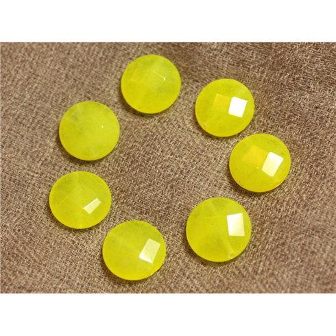 2pc - Perles de Pierre - Jade Palets Facettés 14mm Jaune Fluo - 4558550027962