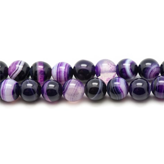 10pc - Perles Pierre - Agate Boules 6mm Violet Blanc Mauve - 4558550027979