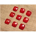 2pc - Perles de Pierre - Jade Carrés Facettés 14mm Rouge Cerise - 4558550028013